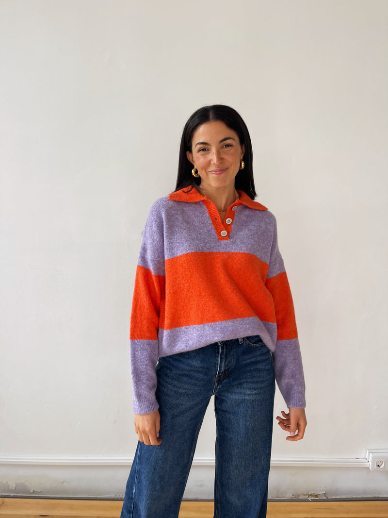 Pull Paola Orange Et Lilas