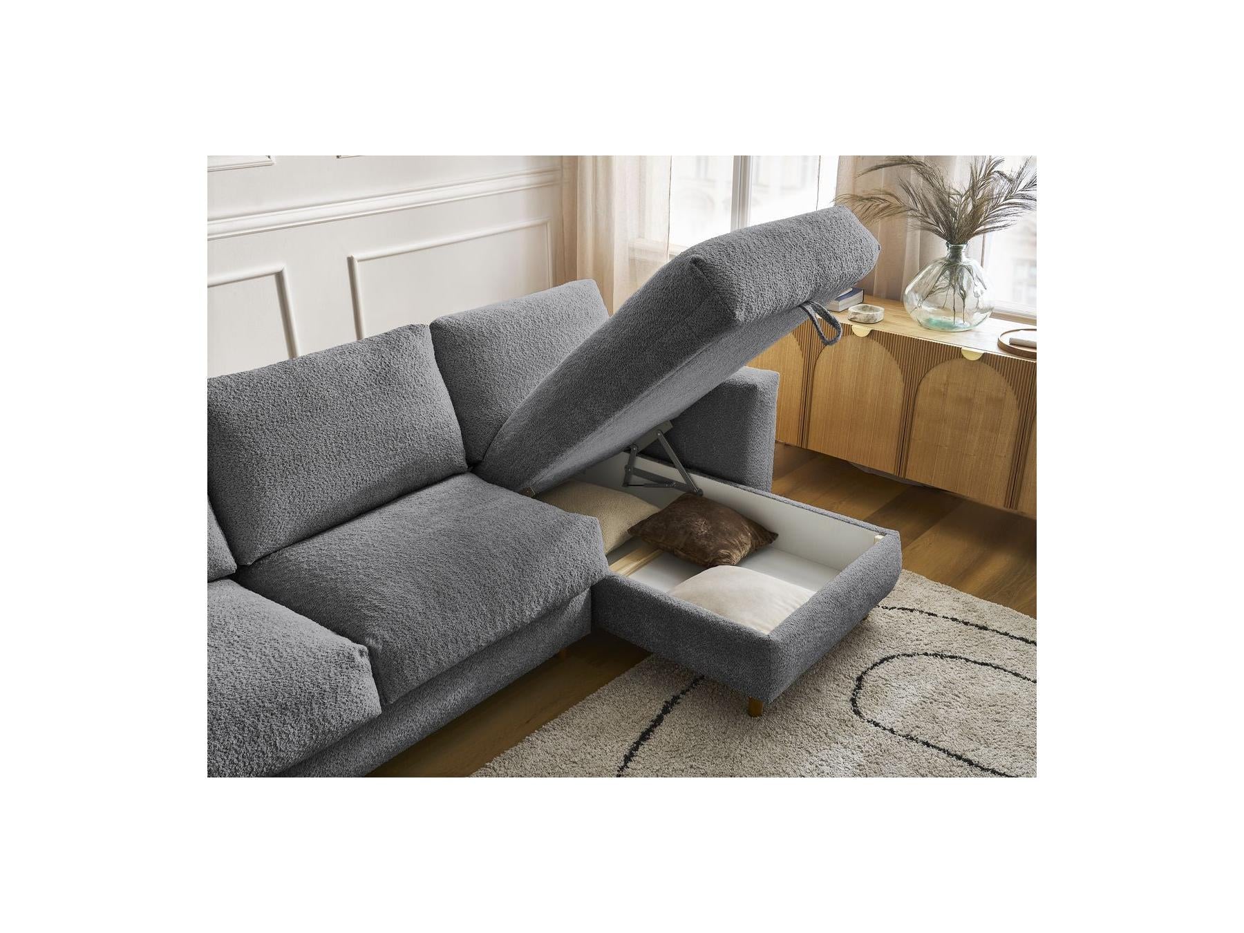 Cocoone - Canapé D'Angle Réversible Convertible Nouveau Ouverture Express - Tissu Bouclette