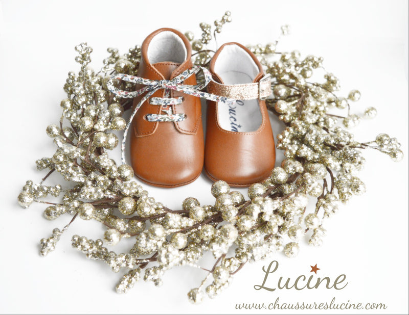 Chaussons Bébé Souples Antidérapants Mini-Arthur - Cuir Camel - Mixte
