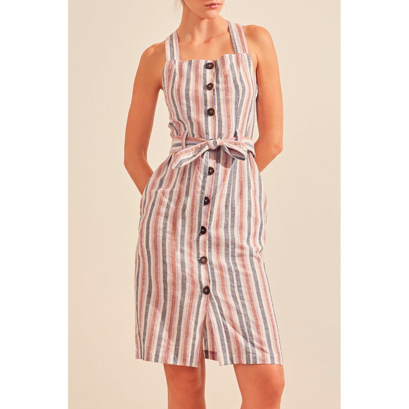 Suncoo - Vestido Recto De Lino - Malva Y Crudo