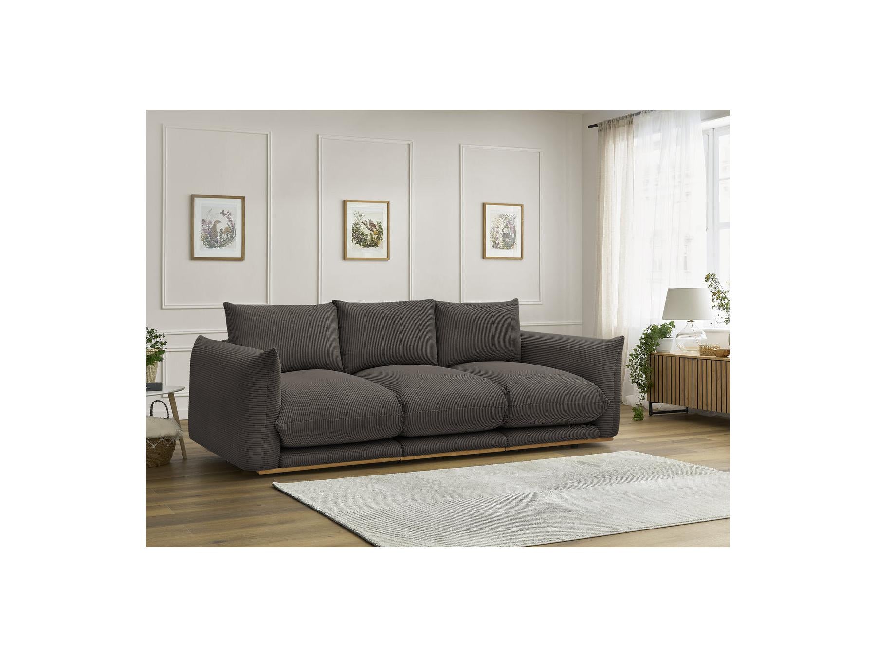 Ernest - Fixed Straight 3-Seater Sofa - Corduroy Fabric