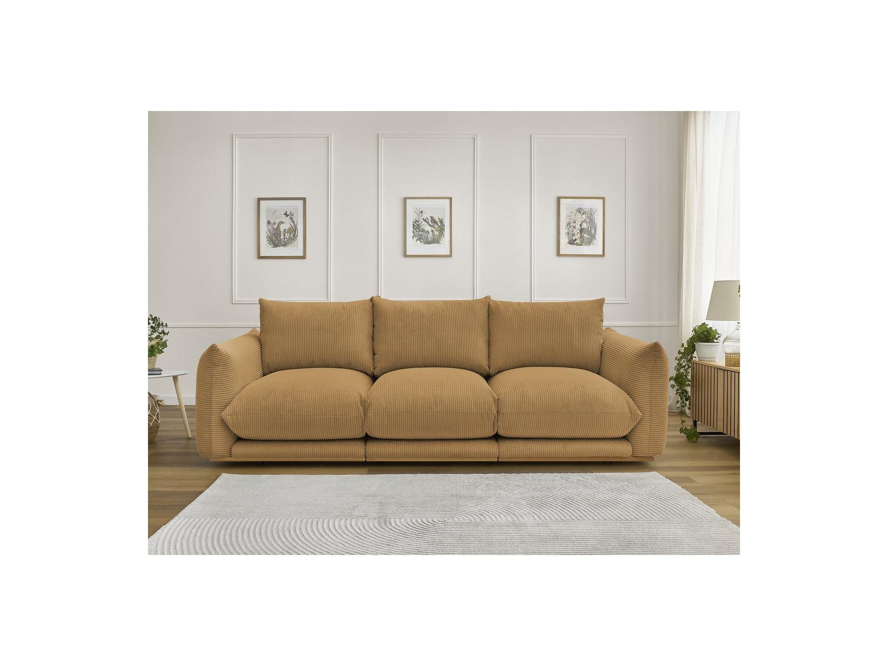 Ernest - Fixed Straight 3-Seater Sofa - Corduroy Fabric