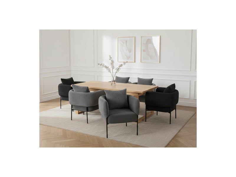 Marin - Set With Oak Color Dining Table + 6 Gabin Armchairs - Corduroy