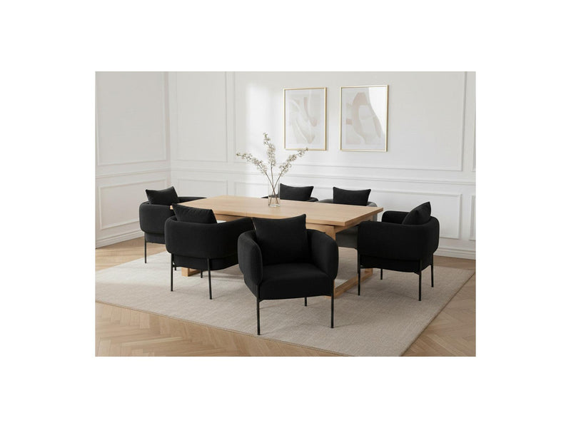 Marin - Set With Oak Color Dining Table + 6 Gabin Armchairs - Corduroy