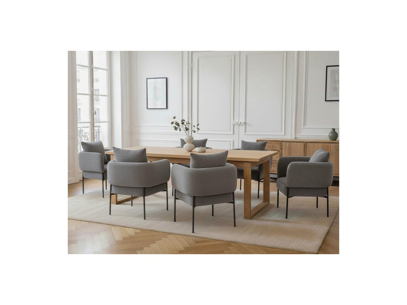 Marin - Set With Oak Color Dining Table + 6 Gabin Armchairs - Corduroy