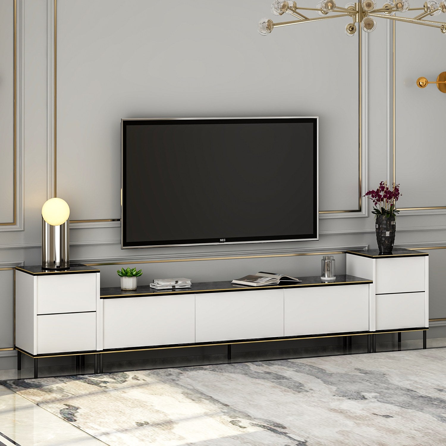 Meubles Tv Imaj - Blanc / Noir / Doré
