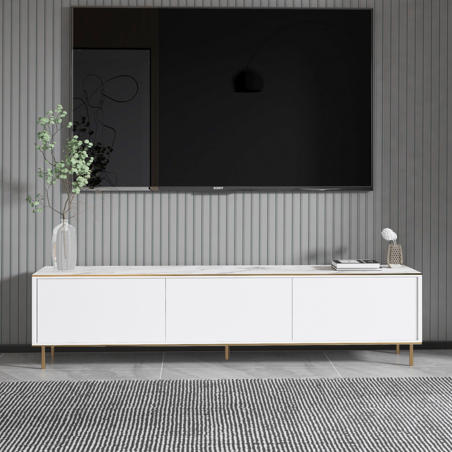 Meubles Tv Imaj - Marbre Blanc / Doré