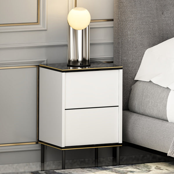 Imaj Bedside Table - White / Black / Gold