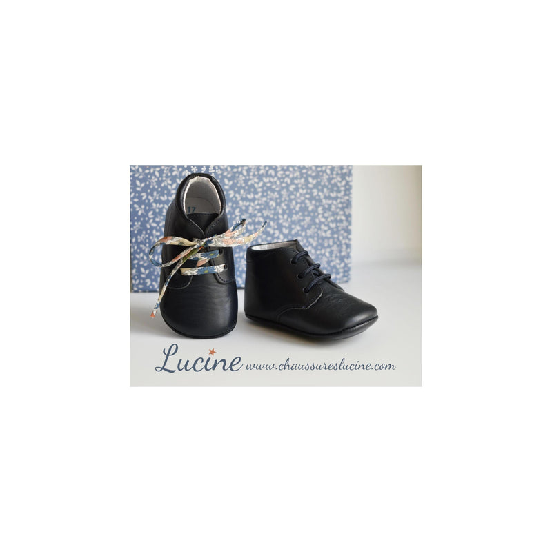 Chaussons Bébé Souples Antidérapants Mini-Arthur - Cuir Marine - Mixte