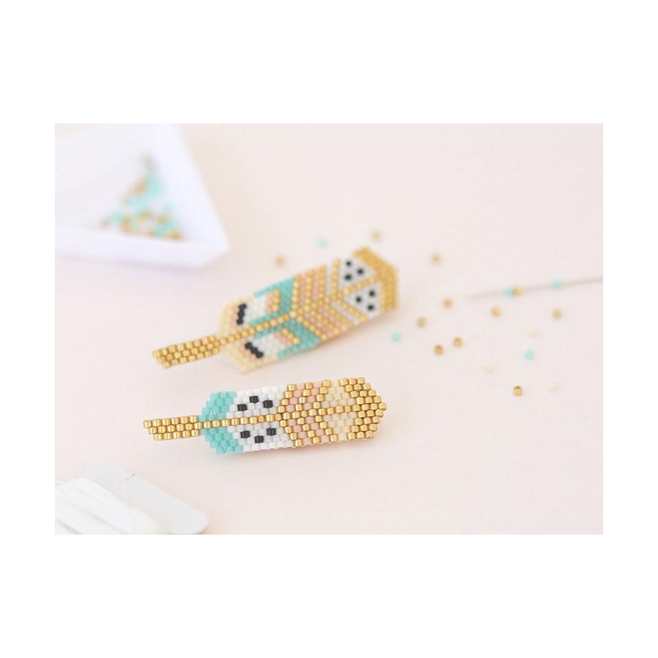 Pink Mustache Kit - Miyuki Bead Weaving - Feather Brooches