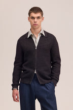 Gustav LS Zip Knit - Deep Truffle