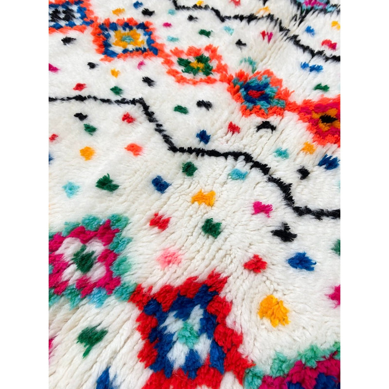 Tapis Berbère Marocain Azilal - Ecru À Motifs Colorés