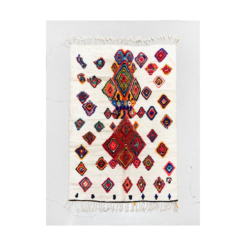 Tapis Berbère Marocain Azilal - Ecru À Motifs Colorés