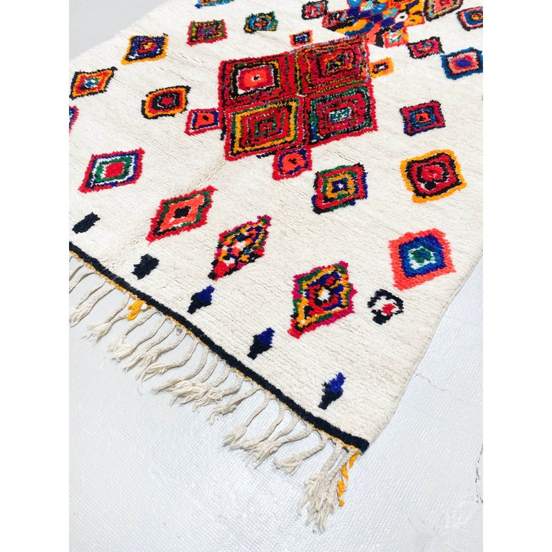 Tapis Berbère Marocain Azilal - Ecru À Motifs Colorés