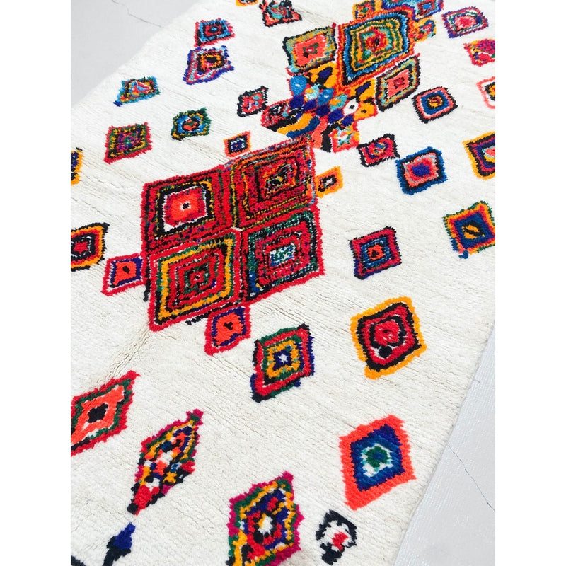 Tapis Berbère Marocain Azilal - Ecru À Motifs Colorés