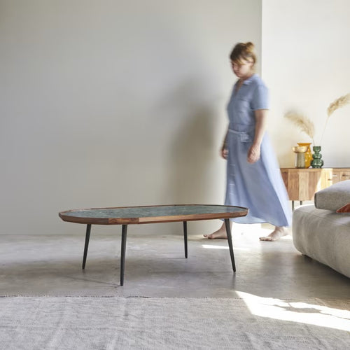 Solid Rosewood And Jade Marble Coffee Table - Brown