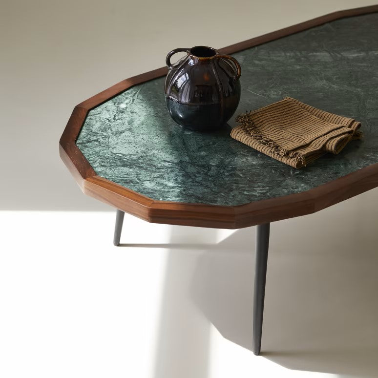 Table Basse En Palissandre Massif Et Marbre Jade - Marron