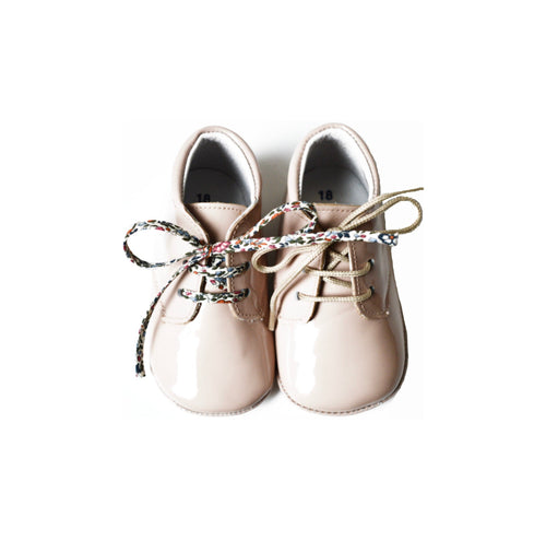 Chaussons Bébé Souples Antidérapants Mini-Arthur - Cuir Vernis Rose Nude - Fille