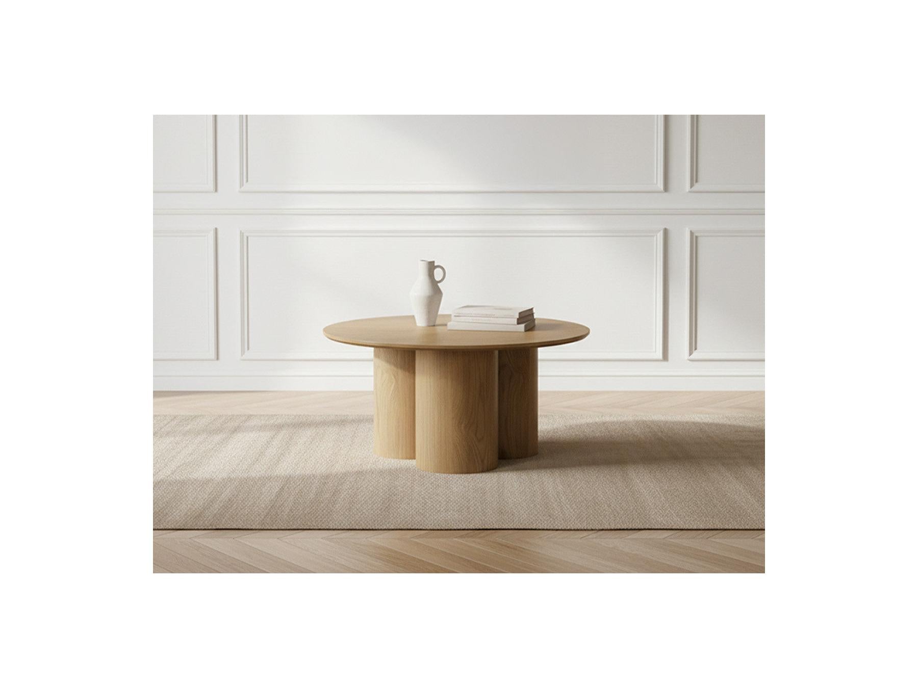 Lucia - Table Basse Ronde - Placage Chêne Massif