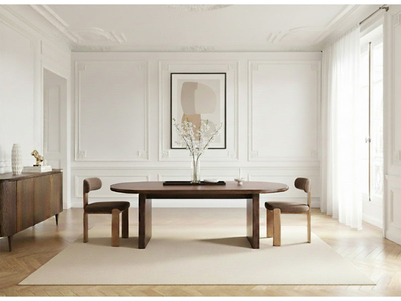 Pablo - Set - With Oval Walnut Veneer Dining Table + Tanya Textured Fabric Chairs - Set of 4 Chairs
