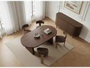 Pablo - Set - With Oval Walnut Veneer Dining Table + Tanya Textured Fabric Chairs - Set of 4 Chairs