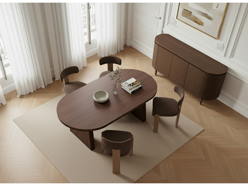 Pablo - Set - With Oval Walnut Veneer Dining Table + Tanya Textured Fabric Chairs - Set of 4 Chairs