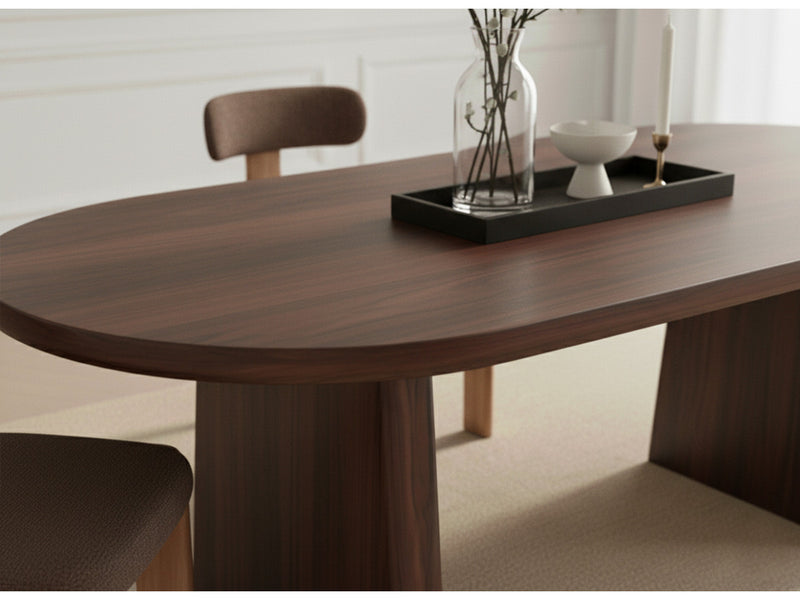 Pablo - Set - With Oval Walnut Veneer Dining Table + Tanya Textured Fabric Chairs - Set of 4 Chairs