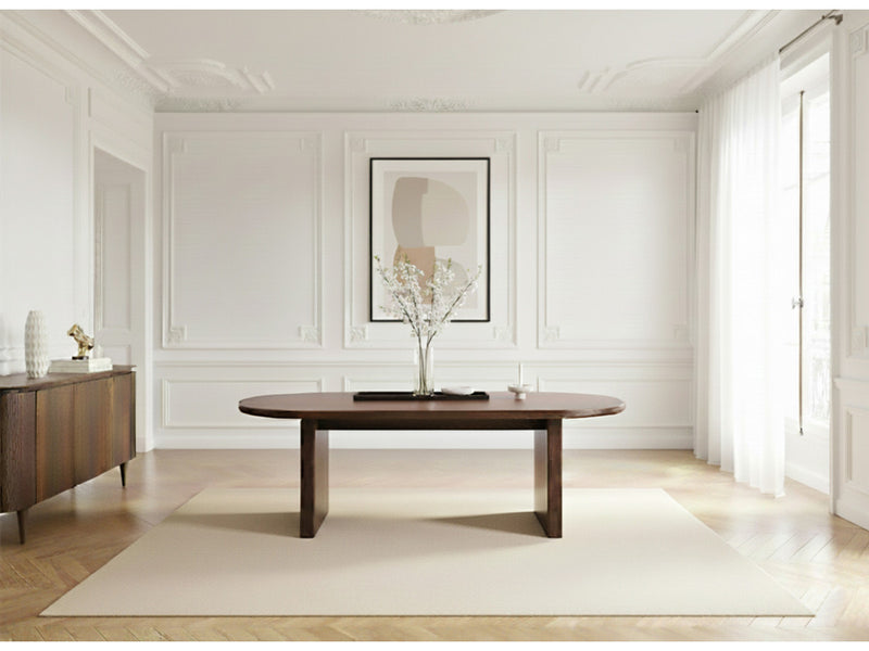 Pablo - Set - With Oval Walnut Veneer Dining Table + Tanya Textured Fabric Chairs - Set of 4 Chairs