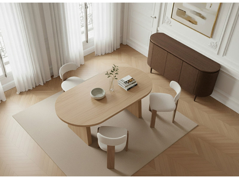 Pablo - Set - With Oval Walnut Veneer Dining Table + Tanya Textured Fabric Chairs - Set of 4 Chairs