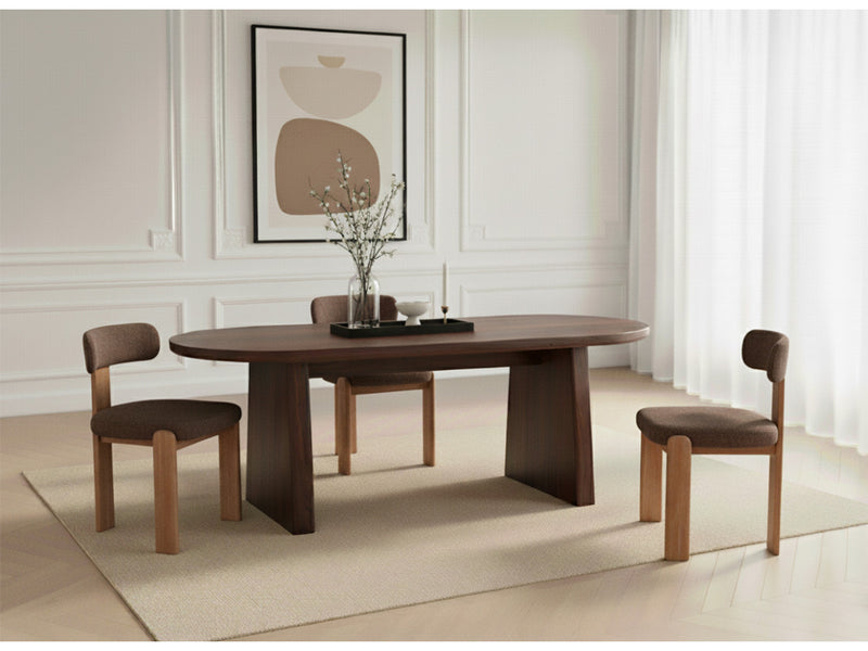 Pablo - Set - With Oval Walnut Veneer Dining Table + Tanya Textured Fabric Chairs - Set of 4 Chairs