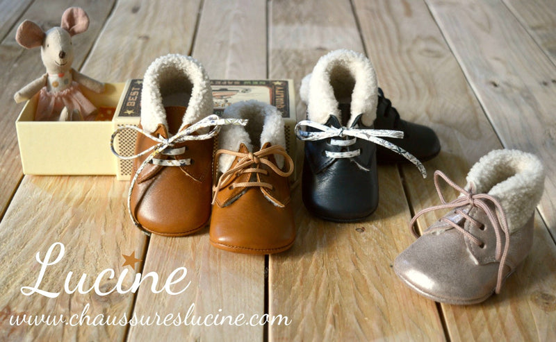 Chaussons Bébé Souples Fourrés Antidérapants Mini-Arthur - Cuir Nude Irisé - Fille