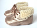 Chaussons Bébé Souples Fourrés Antidérapants Mini-Arthur - Cuir Nude Irisé - Fille