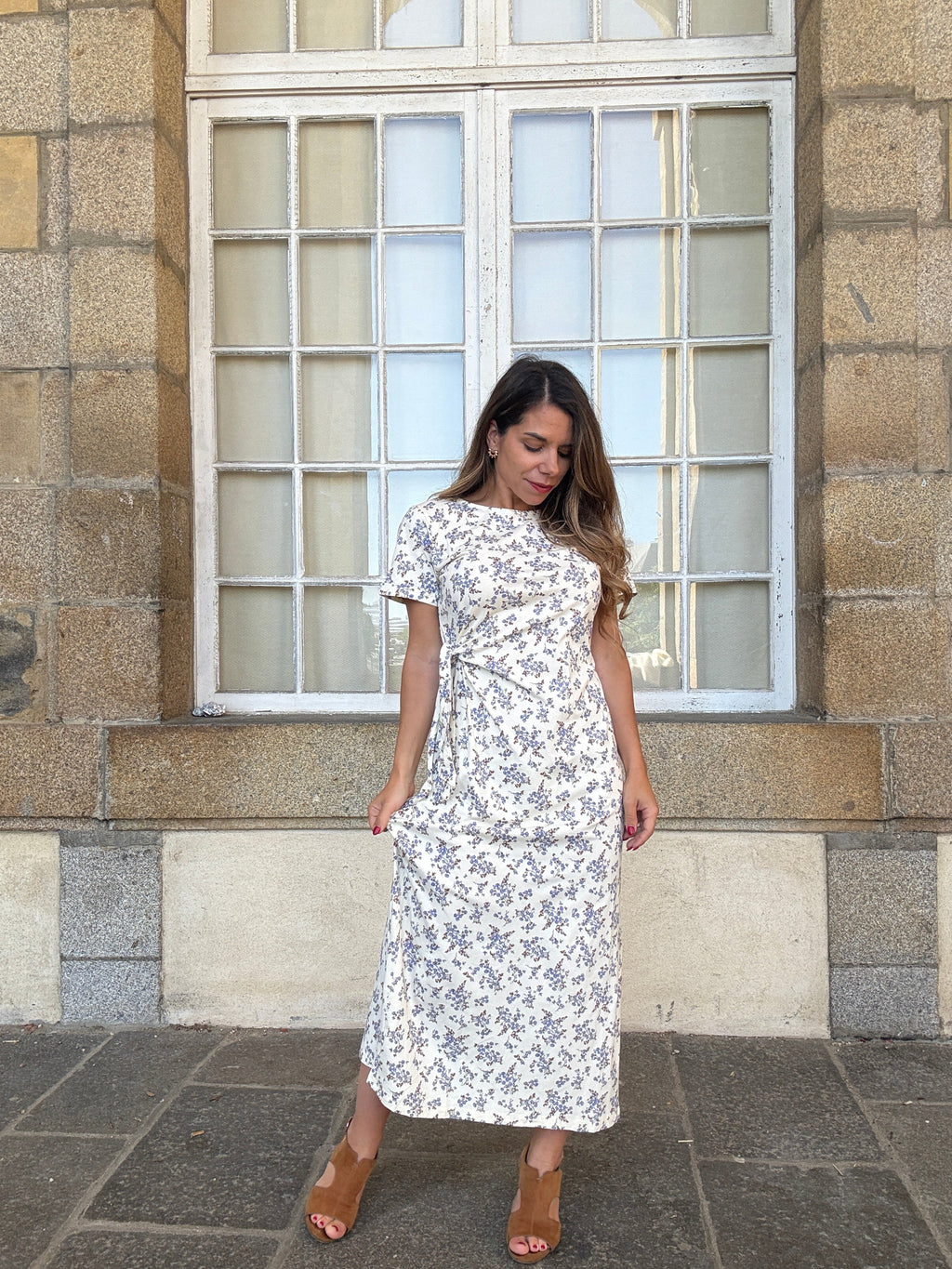 Robe Longue À Noeud Lucia Bleue