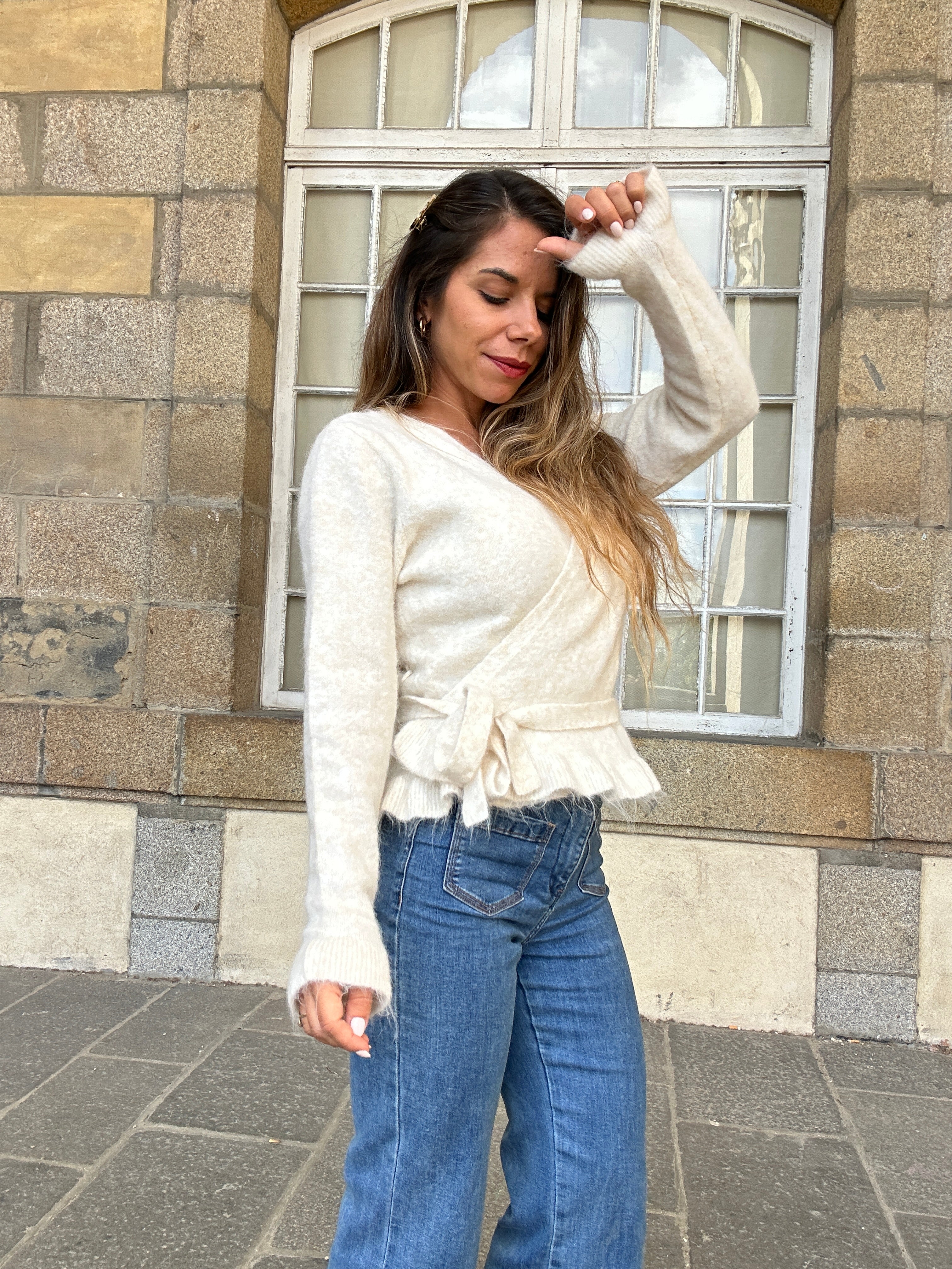 Cárdigan con lazo Helena beige