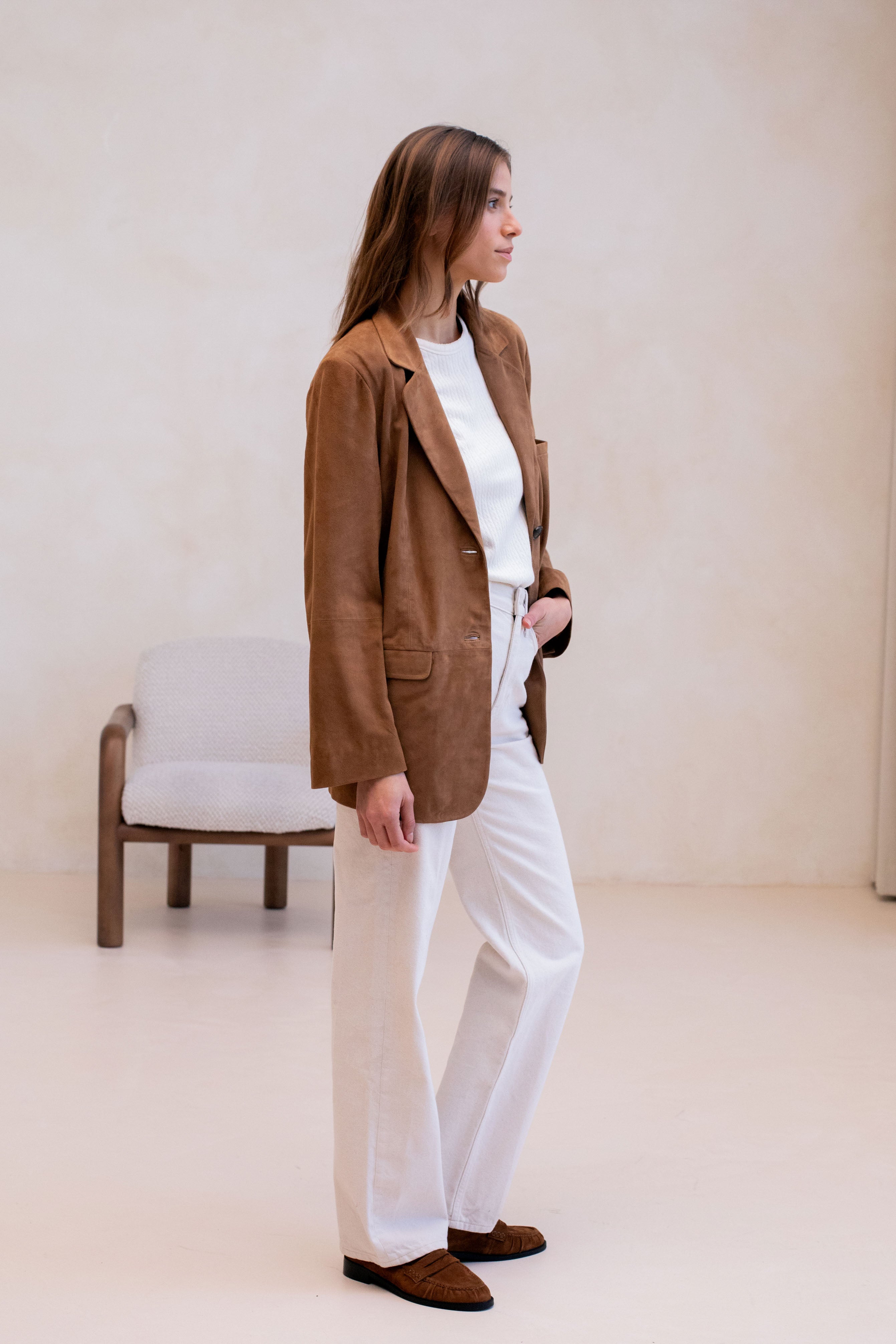 Le Thibaud Suede Jacket - Camel Brown