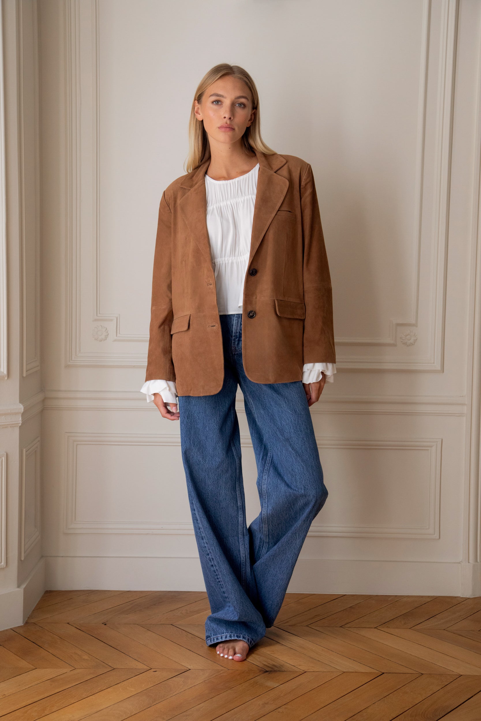 Le Thibaud Suede Jacket - Camel Brown