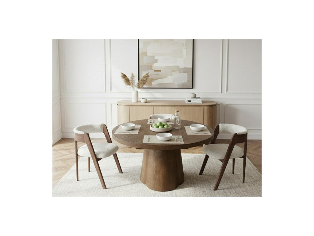 Sugiton - Table À Manger Ronde Extensible 130 À 180 Cm Placage Chêne Massif