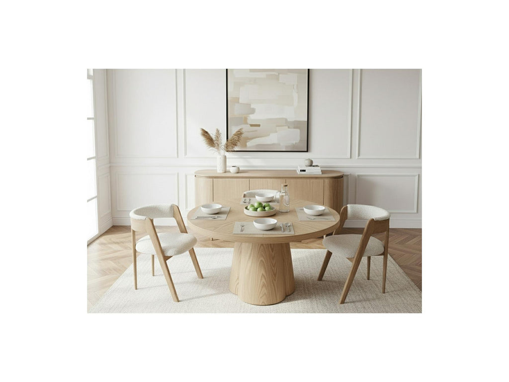 Sugiton - Table À Manger Ronde Extensible 130 À 180 Cm Placage Chêne Massif