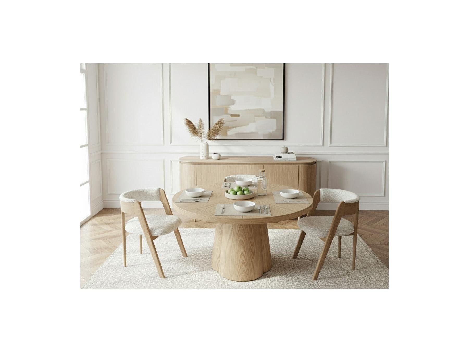 Sugiton - Table À Manger Ronde Extensible 130 À 180 Cm Placage Chêne Massif