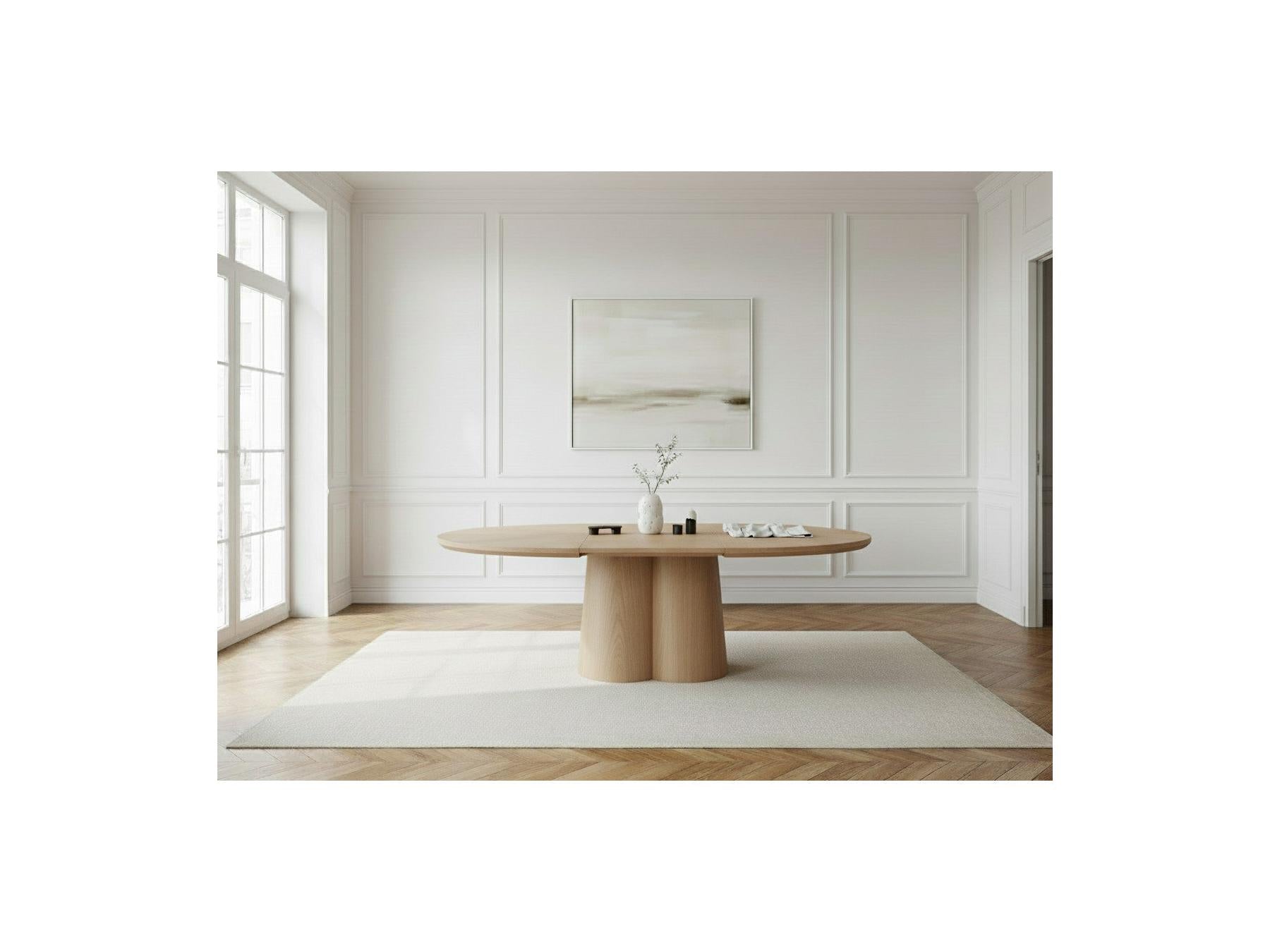 Sugiton - Table À Manger Ronde Extensible 130 À 180 Cm Placage Chêne Massif