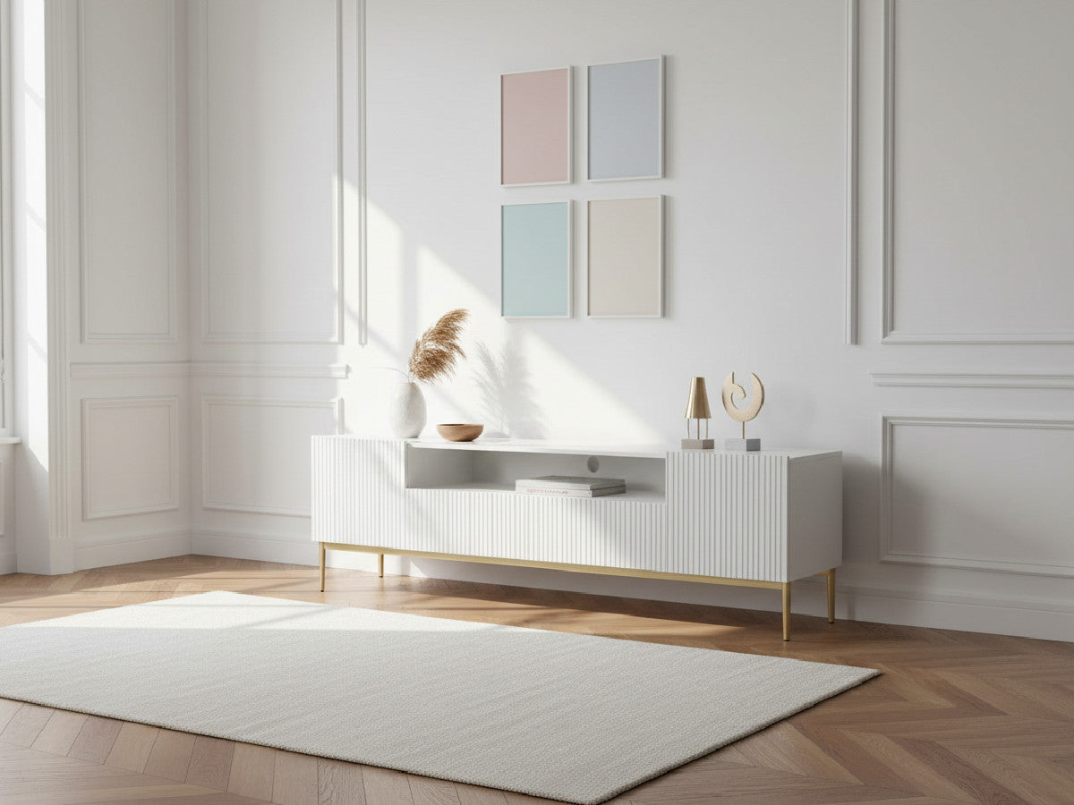 Kasha - TV Unit with Open Compartment - Gold Legs