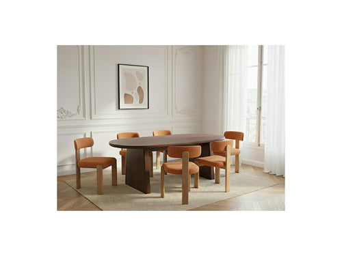 juntos Pablo Con mesa de comedor ovalada chapada en nogal + sillas Tanya de tela texturizada - Juego de 6 sillas