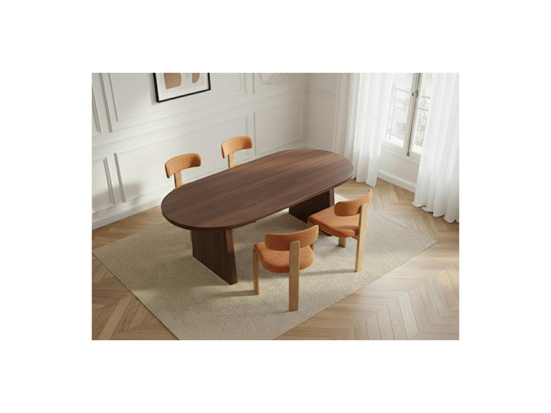 Pablo - Ensemble - Avec Table À Manger Ovale Placage Noyer + Chaises Tanya Tissu Texturé - Lot De 4 Chaises