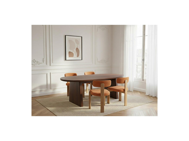 Pablo - Ensemble - Avec Table À Manger Ovale Placage Noyer + Chaises Tanya Tissu Texturé - Lot De 4 Chaises