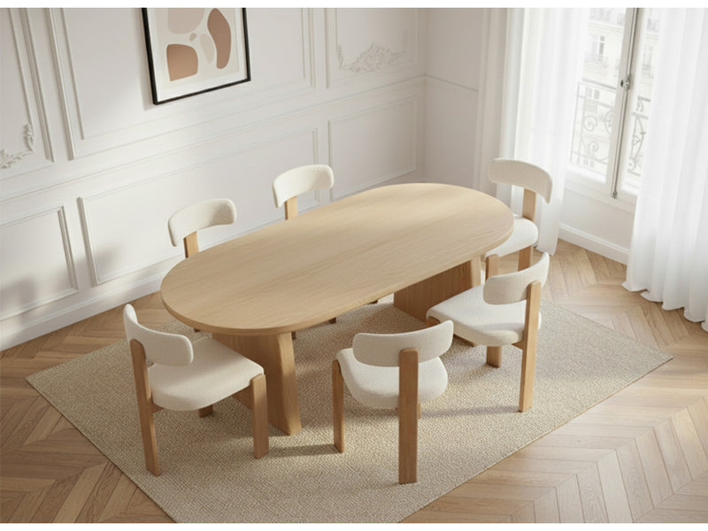 juntos Pablo Con mesa de comedor ovalada chapada en nogal + sillas Tanya de tela texturizada - Juego de 6 sillas