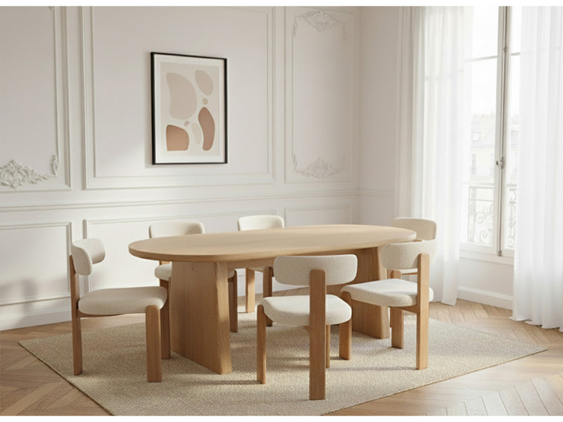 juntos Pablo Con mesa de comedor ovalada chapada en nogal + sillas Tanya de tela texturizada - Juego de 6 sillas