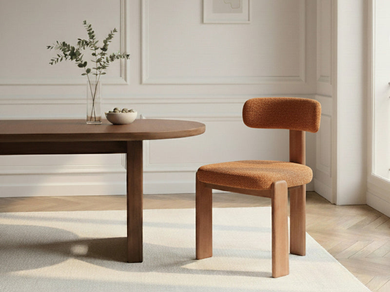 Ensemble Pablo Avec Table À Manger Ovale Placage Noyer + Chaises Tanya Tissu Texturé - Lot De 6 Chaises