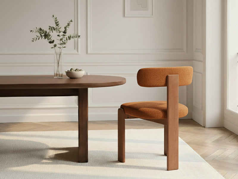 Ensemble Pablo Avec Table À Manger Ovale Placage Noyer + Chaises Tanya Tissu Texturé - Lot De 6 Chaises