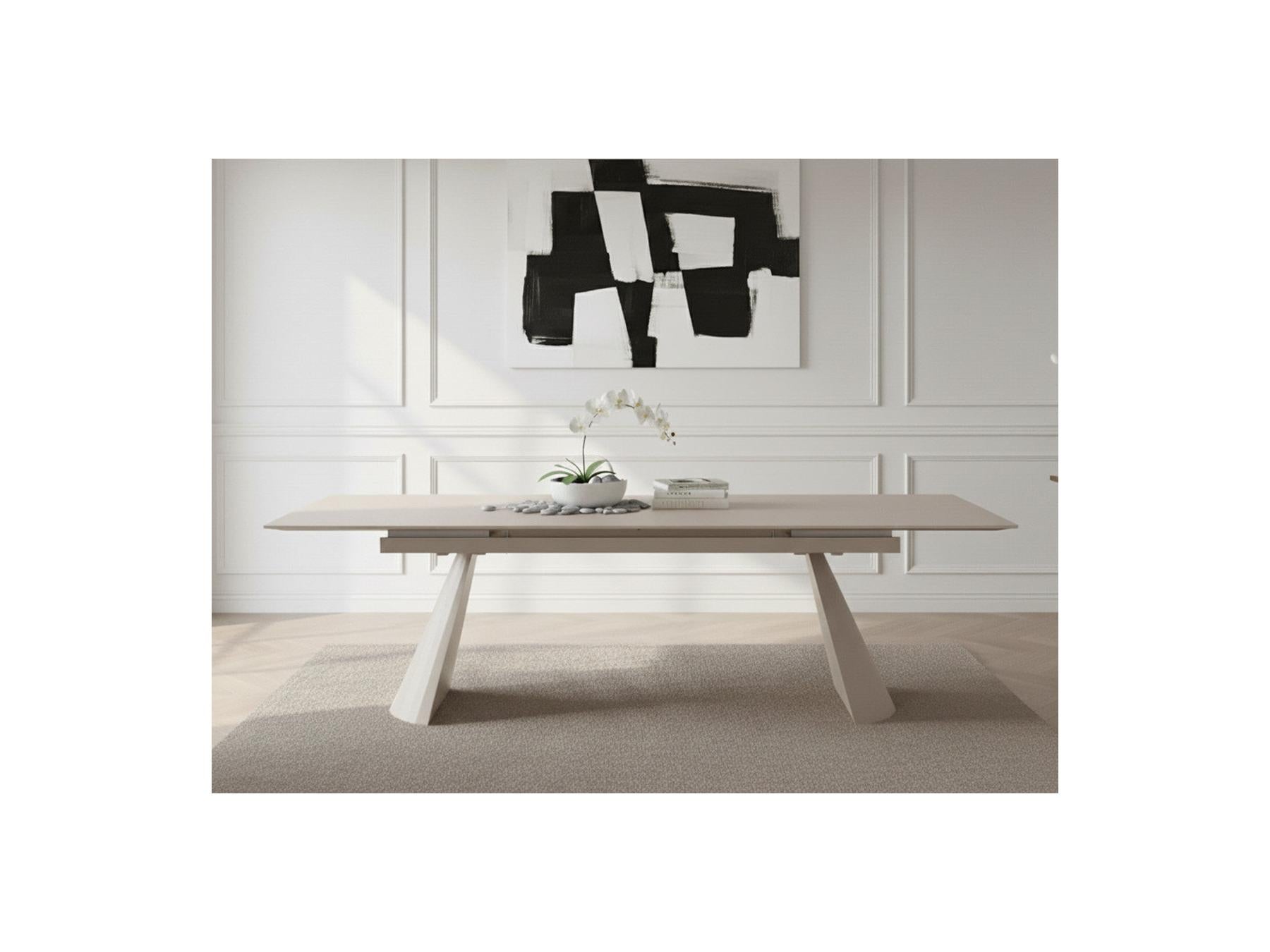 Mesa De Comedor Extensible - Romeo - Tablero De Piedra Efecto Travertino