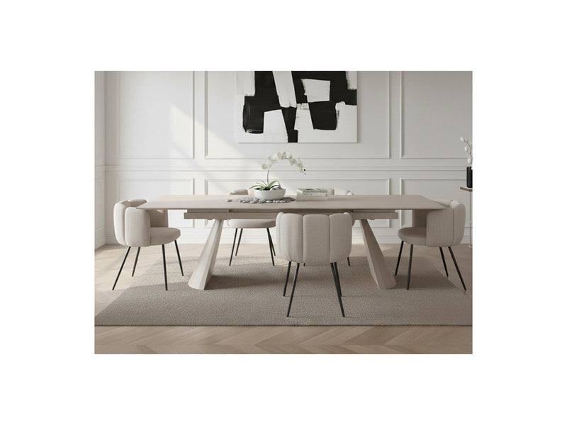 Table À Manger Extensible - Romeo - Plateau Pierre Effet Travertin